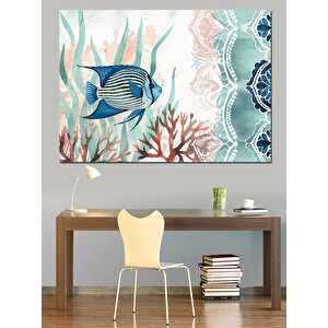 Mercanlar Arasında Balık Dekoratif Kanvas - Mdf Ahşap Tablo 100x140 cm