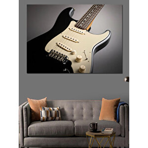 Siyah Elektro Gitar Dekoratif Kanvas - Mdf Ahşap Tablo