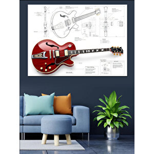 Teknik Gitar Çizimi Dekoratif Kanvas - Mdf Ahşap Tablo