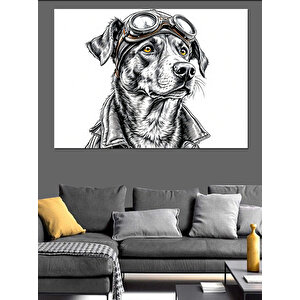 Gözlüklü Pilot Köpek Çizimi Dekoratif Kanvas - Mdf Ahşap Tablo 70x100 cm