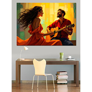 Aşık Çift Gitar Çalıyor Dekoratif Kanvas - Mdf Ahşap Tablo 100x140 cm