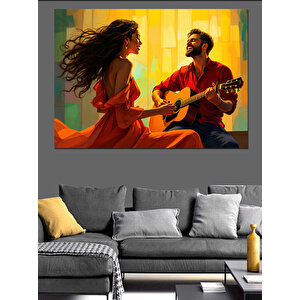 Aşık Çift Gitar Çalıyor Dekoratif Kanvas - Mdf Ahşap Tablo 100x140 cm