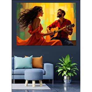 Aşık Çift Gitar Çalıyor Dekoratif Kanvas - Mdf Ahşap Tablo