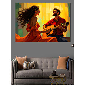 Aşık Çift Gitar Çalıyor Dekoratif Kanvas - Mdf Ahşap Tablo 25x35 cm