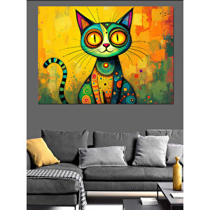 Renkli Desenli Kedi Dekoratif Kanvas - Mdf Ahşap Tablo