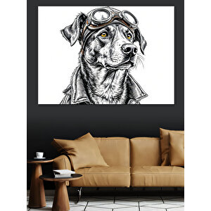 Gözlüklü Pilot Köpek Çizimi Dekoratif Kanvas - Mdf Ahşap Tablo 35x50 cm