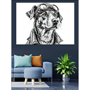Gözlüklü Pilot Köpek Çizimi Dekoratif Kanvas - Mdf Ahşap Tablo 35x50 cm