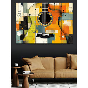 Vintage Desenli Gitar Dekoratif Kanvas - Mdf Ahşap Tablo
