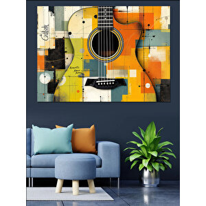 Vintage Desenli Gitar Dekoratif Kanvas - Mdf Ahşap Tablo 70x100 cm