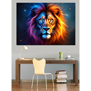 Asil Mavi Aslan Dekoratif Kanvas - Mdf Ahşap Tablo 70x100 cm
