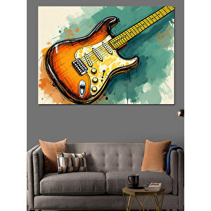Turuncu Elektro Gitar Dekoratif Kanvas - Mdf Ahşap Tablo 50x70 cm