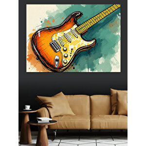 Turuncu Elektro Gitar Dekoratif Kanvas - Mdf Ahşap Tablo 100x140 cm
