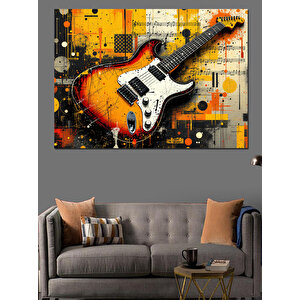 Turuncu Elektrik Gitar Dekoratif Kanvas - Mdf Ahşap Tablo 70x100 cm