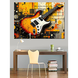 Turuncu Elektrik Gitar Dekoratif Kanvas - Mdf Ahşap Tablo 70x100 cm