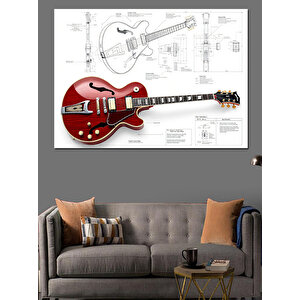 Teknik Gitar Çizimi Dekoratif Kanvas - Mdf Ahşap Tablo 35x50 cm
