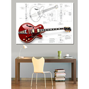 Teknik Gitar Çizimi Dekoratif Kanvas - Mdf Ahşap Tablo 35x50 cm