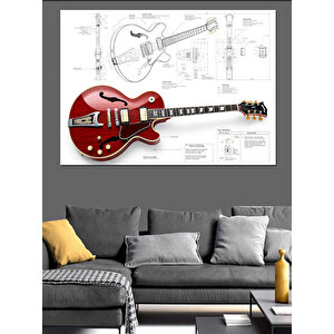 Teknik Gitar Çizimi Dekoratif Kanvas - Mdf Ahşap Tablo 35x50 cm