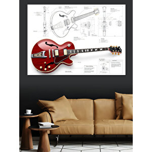 Teknik Gitar Çizimi Dekoratif Kanvas - Mdf Ahşap Tablo