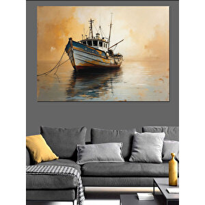 Sakin Sular Üzerinde Balıkçı Teknesi Dekoratif Kanvas - Mdf Ahşap Tablo 50x70 cm