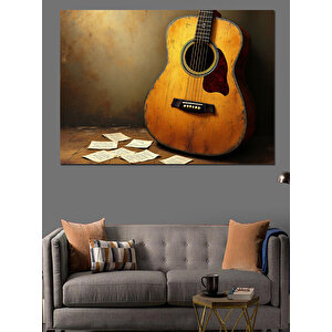 Müzikli Ahşap Gitar Dekoratif Kanvas - Mdf Ahşap Tablo
