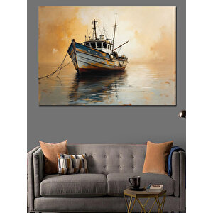Sakin Sular Üzerinde Balıkçı Teknesi Dekoratif Kanvas - Mdf Ahşap Tablo