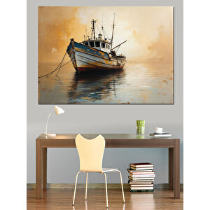 Sakin Sular Üzerinde Balıkçı Teknesi Dekoratif Kanvas - Mdf Ahşap Tablo