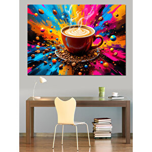 Renkli Kahve Köpük Sanatı Dekoratif Kanvas - Mdf Ahşap Tablo 100x140 cm