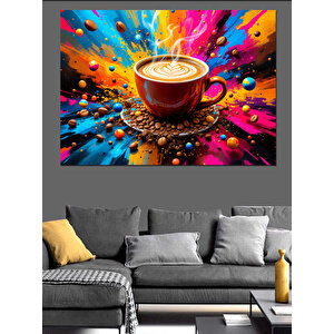 Renkli Kahve Köpük Sanatı Dekoratif Kanvas - Mdf Ahşap Tablo 100x140 cm