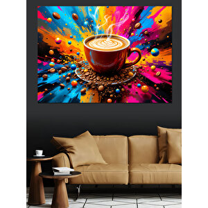 Renkli Kahve Köpük Sanatı Dekoratif Kanvas - Mdf Ahşap Tablo 100x140 cm
