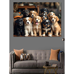 Yavru Köpek Grubu Dekoratif Kanvas - Mdf Ahşap Tablo 100x140 cm