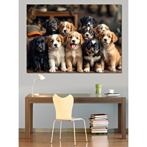 Yavru Köpek Grubu Dekoratif Kanvas - Mdf Ahşap Tablo 100x140 cm