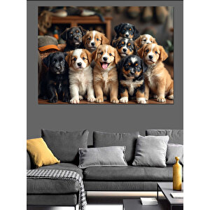Yavru Köpek Grubu Dekoratif Kanvas - Mdf Ahşap Tablo