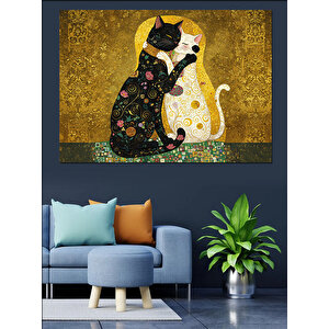 Altın Desenli Kediler Dekoratif Kanvas - Mdf Ahşap Tablo 50x70 cm