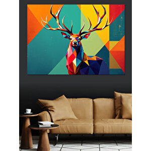 Soyut Renkli Geyik Dekoratif Kanvas - Mdf Ahşap Tablo 70x100 cm