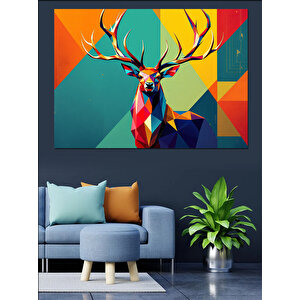 Soyut Renkli Geyik Dekoratif Kanvas - Mdf Ahşap Tablo 70x100 cm