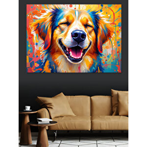 Mutlu Renkli Köpek Dekoratif Kanvas - Mdf Ahşap Tablo