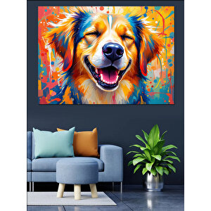 Mutlu Renkli Köpek Dekoratif Kanvas - Mdf Ahşap Tablo