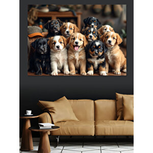 Yavru Köpek Grubu Dekoratif Kanvas - Mdf Ahşap Tablo