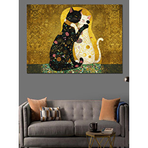 Altın Desenli Kediler Dekoratif Kanvas - Mdf Ahşap Tablo 70x100 cm