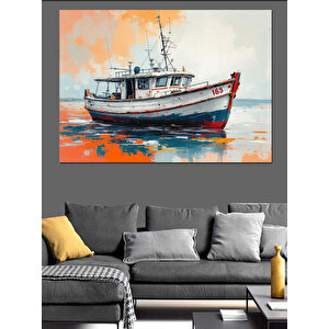Soyut Arka Planlı Balıkçı Teknesi Dekoratif Kanvas - Mdf Ahşap Tablo 35x50 cm