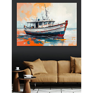 Soyut Arka Planlı Balıkçı Teknesi Dekoratif Kanvas - Mdf Ahşap Tablo