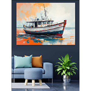 Soyut Arka Planlı Balıkçı Teknesi Dekoratif Kanvas - Mdf Ahşap Tablo