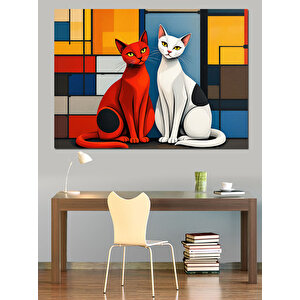 Soyut İki Kedi Dekoratif Kanvas - Mdf Ahşap Tablo