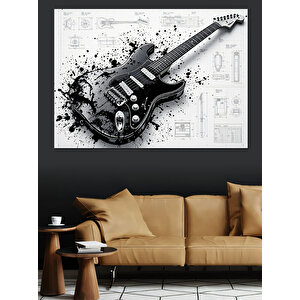 Teknik Gitar Çizimi Dekoratif Kanvas - Mdf Ahşap Tablo 70x100 cm