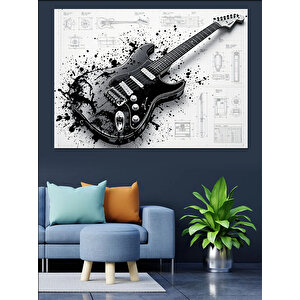 Teknik Gitar Çizimi Dekoratif Kanvas - Mdf Ahşap Tablo 70x100 cm
