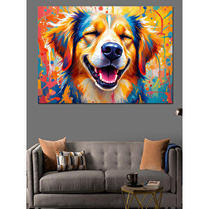 Mutlu Renkli Köpek Dekoratif Kanvas - Mdf Ahşap Tablo 25x35 cm