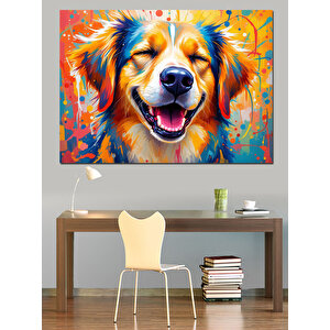 Mutlu Renkli Köpek Dekoratif Kanvas - Mdf Ahşap Tablo 25x35 cm