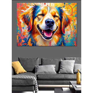 Mutlu Renkli Köpek Dekoratif Kanvas - Mdf Ahşap Tablo 25x35 cm