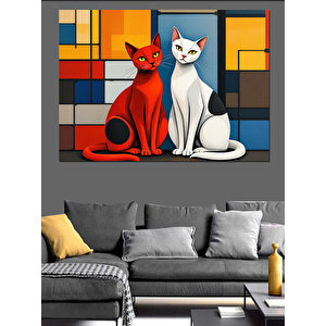 Soyut İki Kedi Dekoratif Kanvas - Mdf Ahşap Tablo 100x140 cm