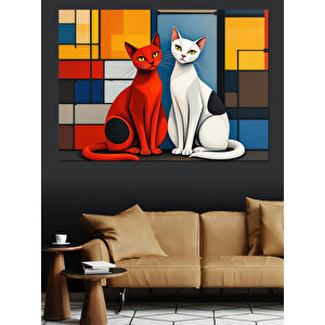 Soyut İki Kedi Dekoratif Kanvas - Mdf Ahşap Tablo 100x140 cm